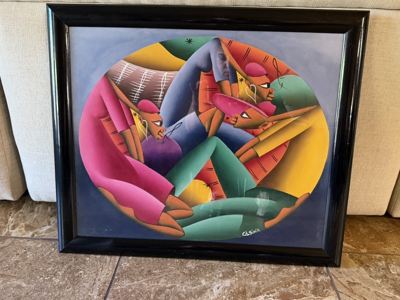 LAURENT CASIMIR HAITIAN PEOPLE ORIGINAL OIL ON CANVAS PAINTING