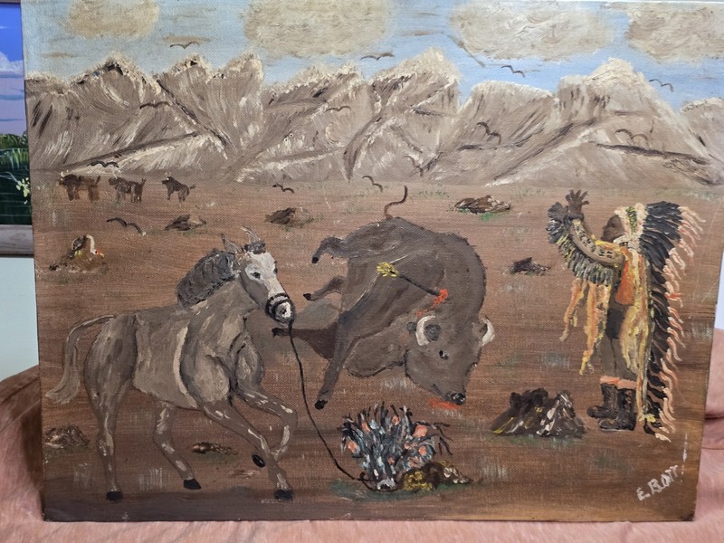 E.B. Edward Ott Outsider Primative Folk Art Painting, Signed E. B. Ott, 14 X 18" gallery