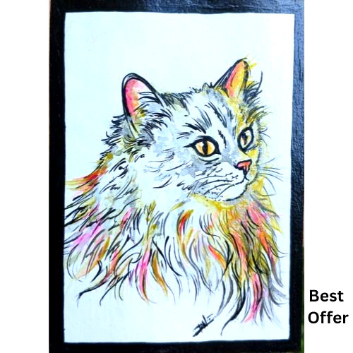 ACEO Original Calico Cat Pet Animals Anime Art Card Acrylic Hand Painting NEW