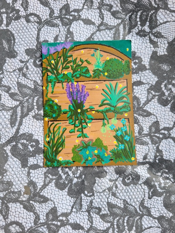 ACEO, Plant Shelf, Original Art Card, Acrylic Marker Painting, by HDawn