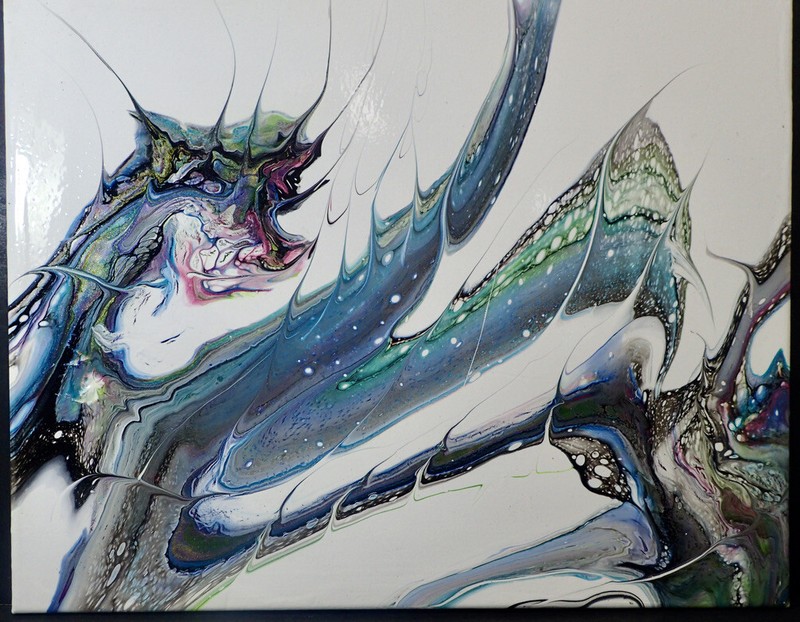Original Dragon Fantasy Acrylic Fluid Pour Painting 16×20 Canvas Resin Coated