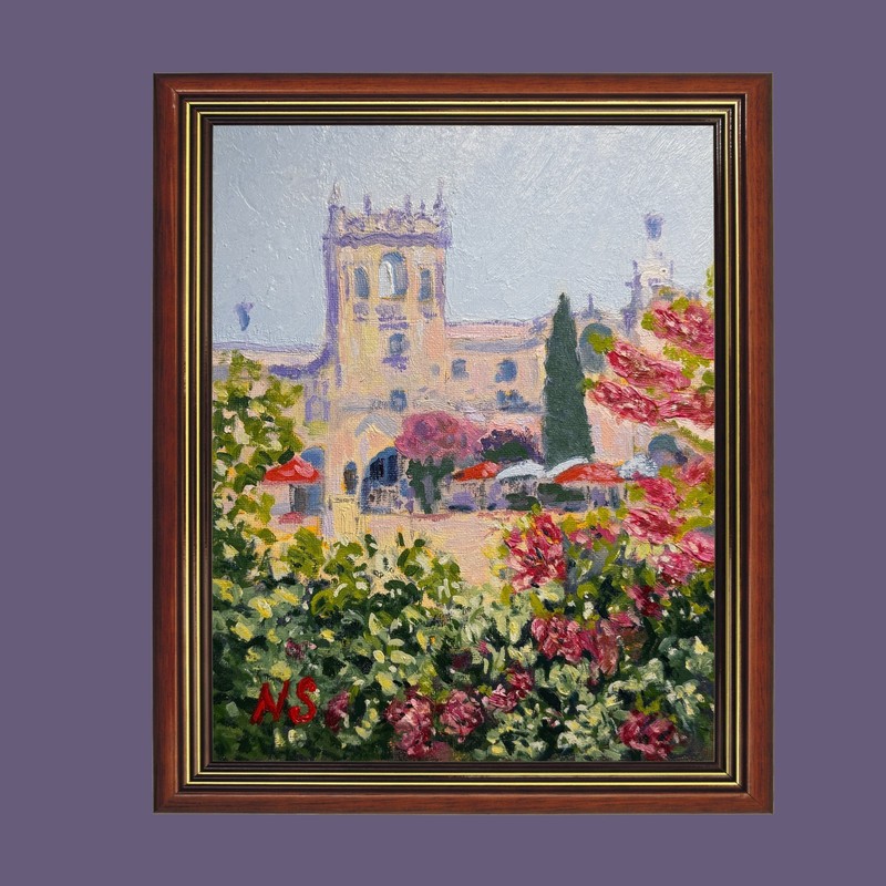 Balboa Park San Diego 8×10 Original Oil Painting Flowers Architecture Art