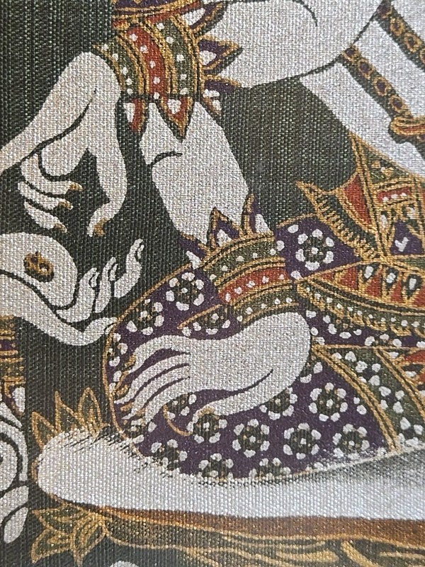 Vintage Thai Framed Threaded Painting On Silk Gold Silver Multicolor Art MCM gallery