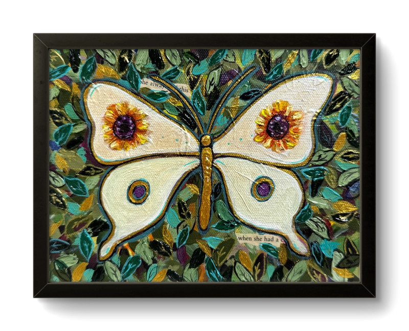 Original Butterfly Framed Painting 6×8 Floral Wall Art Sunflower Nature Art CP 1