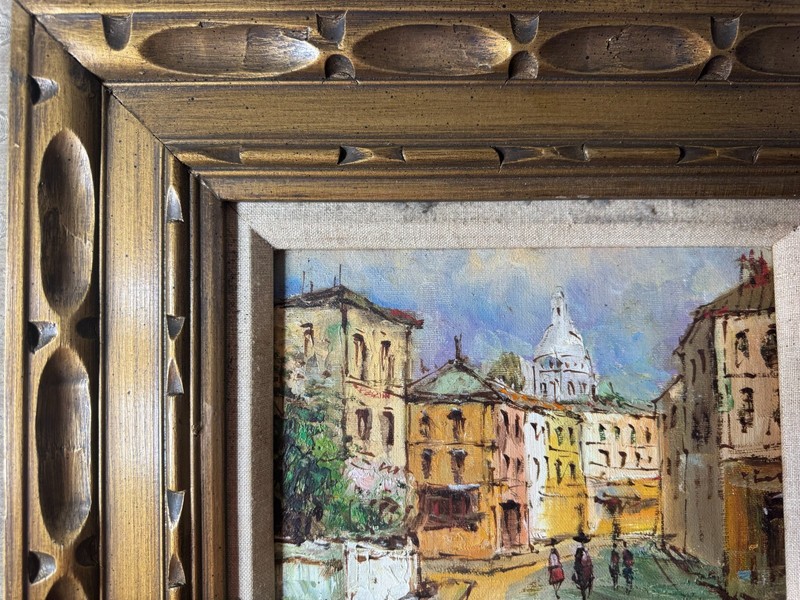 Impressionist "European Street Scene With Figures" Oil Painting - Signed/Framed gallery