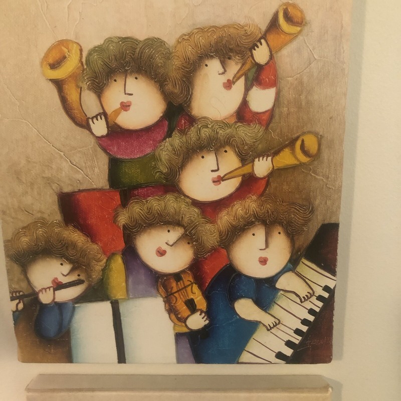 Set of 2 Joyce Roybal Signed Oil Paintings Canvas Musicians 8″x10″ Instruments