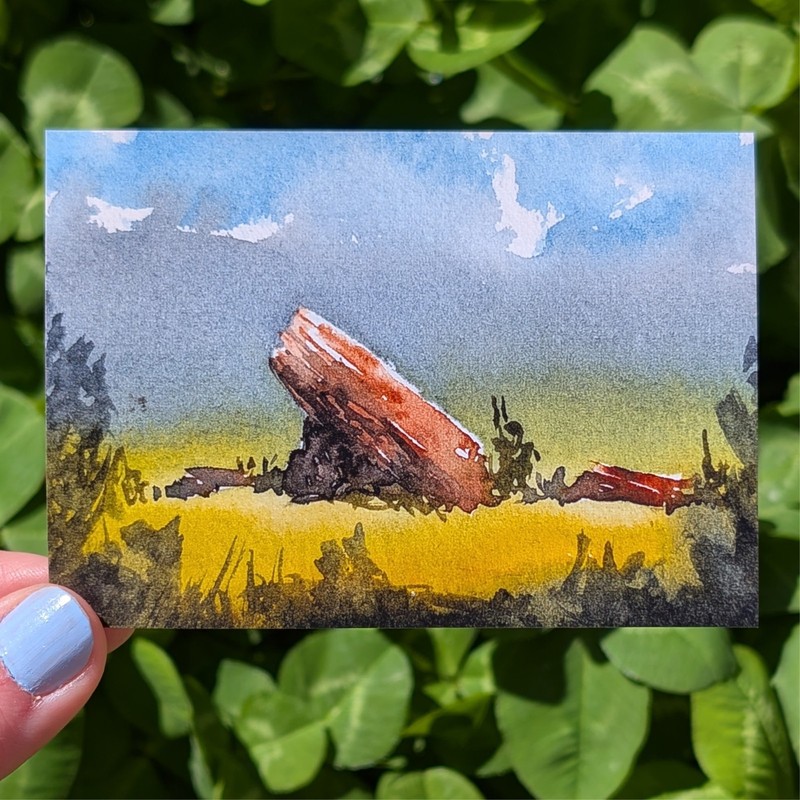 ACEO Print, Red Rocks Rainy Green Summer Landscape, 2.5″ x 3.5″