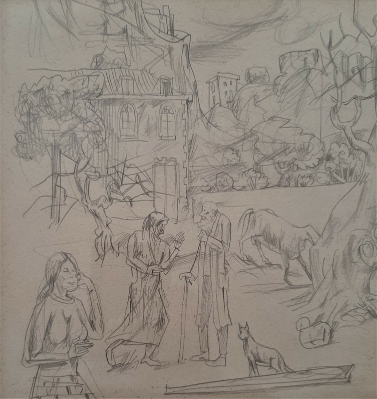 Gregoire Michonze (1902–1982), Pencil on Paper, Daily Life Scene , Signed gallery