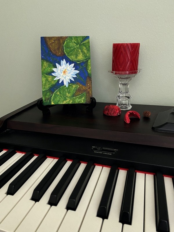 Water Lilies Acrylic Painting Original Pond Life Wall Art 5"x7" gallery