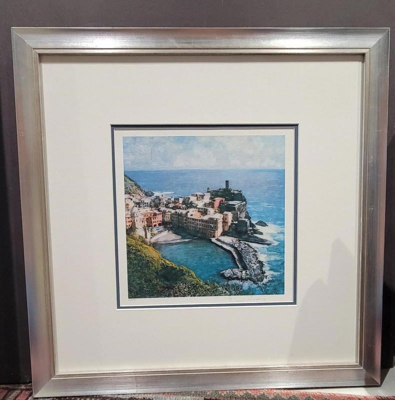 Ernesto Rodriguez, «Fishing Village», Mezzotint on paper 67/295, Custom Frame