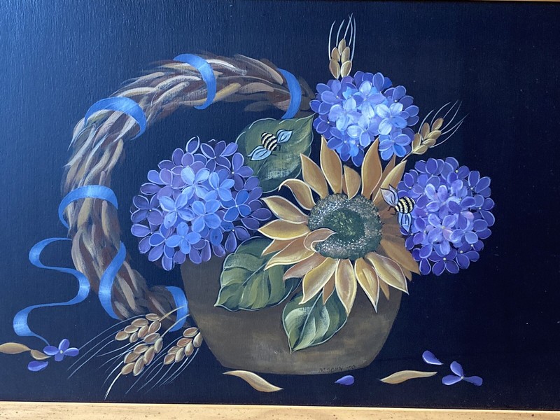 M Sohn Oil Painting Still Life With Sunflower Bumble Bee’s Signed Framed gallery