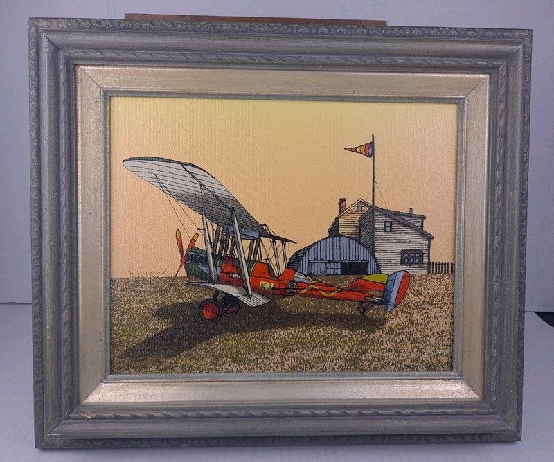 K1 Bi-Plane Barn Signed H. Hargrove 8″ x 10″ Painting Framed 14″ x 12