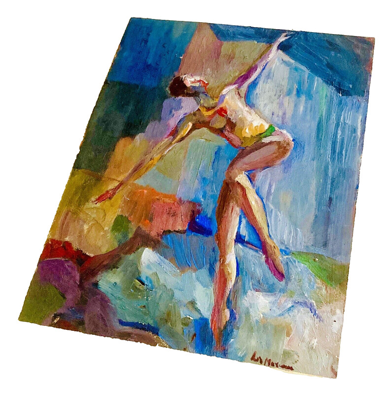 Expressive Dance Figure Elizabeth Maxwell Oil Painting Abstract 14″ Ballet Yoga