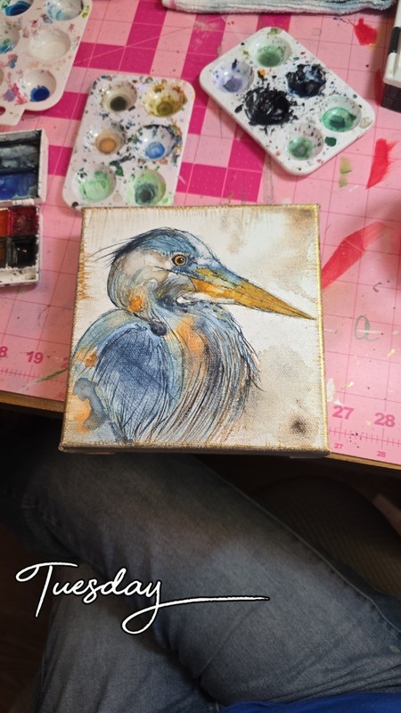 6x6 Original Impressionist Heron Painting Small watercolor on Canvas gallery