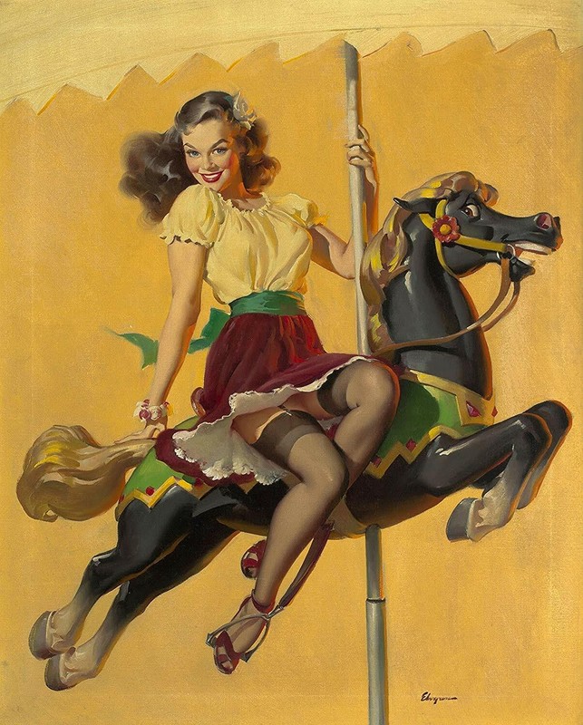 Gil ELVGREN Pinup TEACHER Original Painting UPSKIRT Pin-Up Garters Stockings gallery