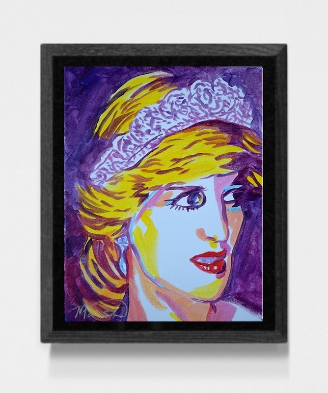 Original Expressionism Abstract Pop Art Lady Diana 11x14 Acrylic Canvas Painting