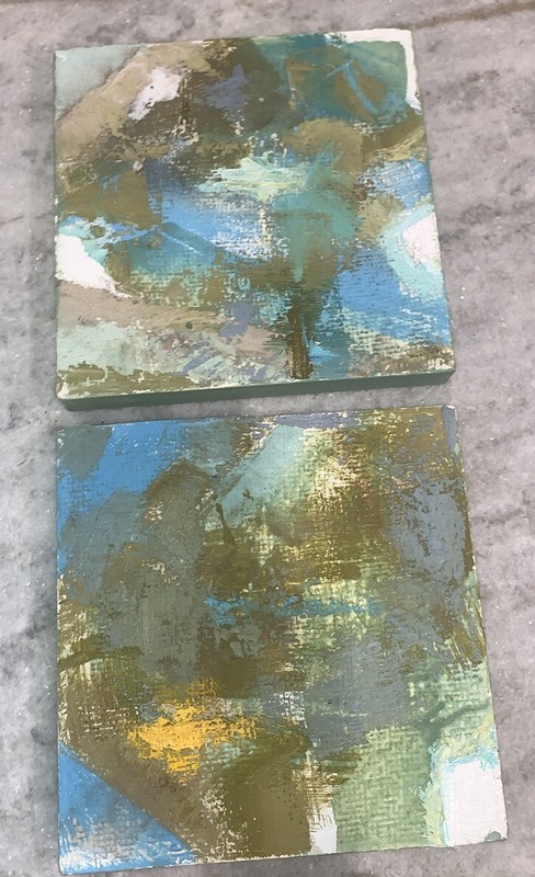 Original PR Modern Abstract Canvas 10”Sq Green white Yellow Blue