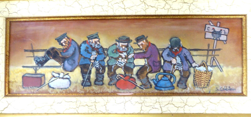 Vintage Shmuel Goldstein Artist Oil Painting Wood Board Art 5 Men Jewish Scenes gallery