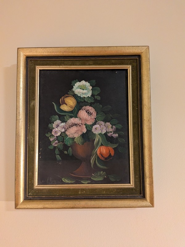 L. RUGGERI OIL PAINTING Ornate Solid Wood Double FRAME Antique Botanical Art