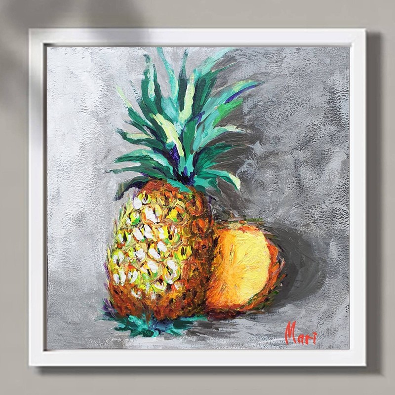 Still Life Fruit Painting Kitchen Original Wall Art Tropical Pineapple Modern gallery