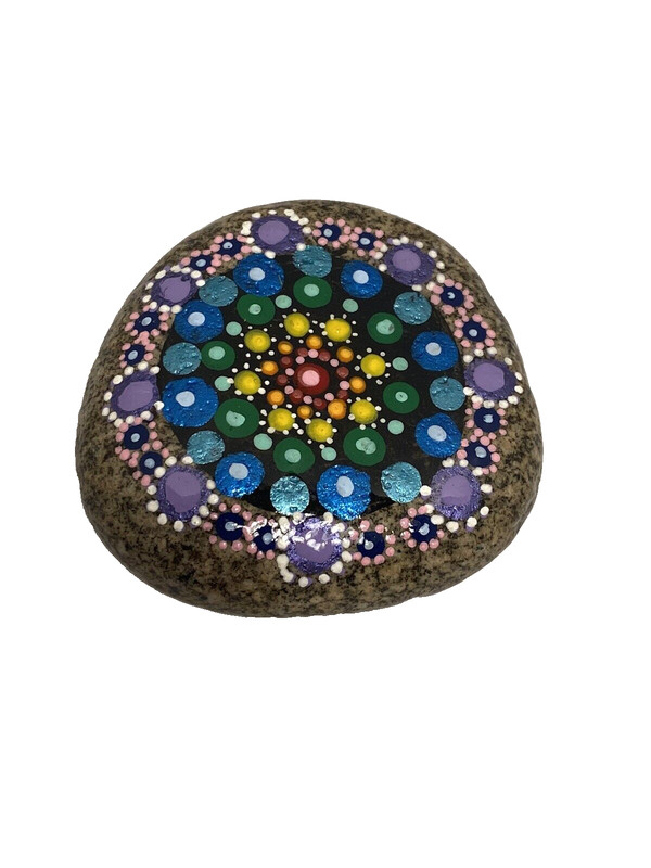 HAND PAINTED ROCK mandala colorful