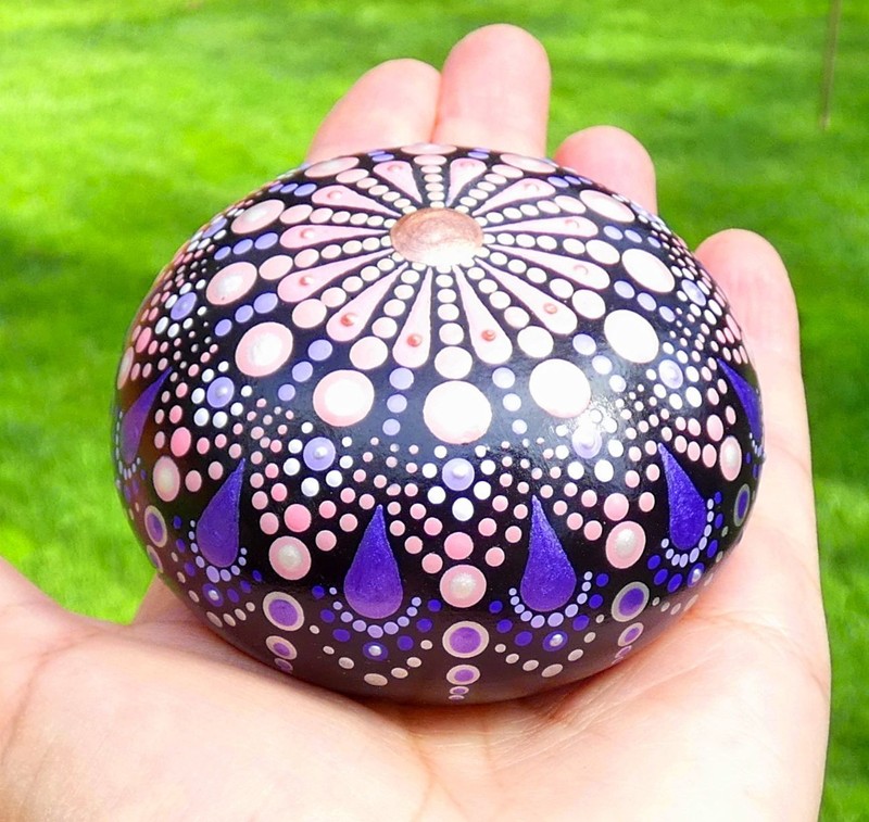 FREE SHIPPING Mandala Dotting Meditation Stone Hand Painted OOAK Signed Art gallery