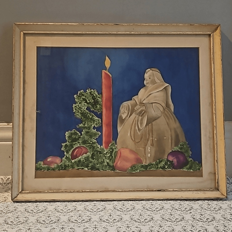 Vintage Antique Religous Angel Fruit Still Life Framed Painting Wall Art