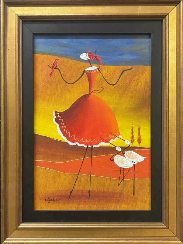 Esther Myatlov «My Bird» Hand Signed Original Oil Framed Art Cardinal New!