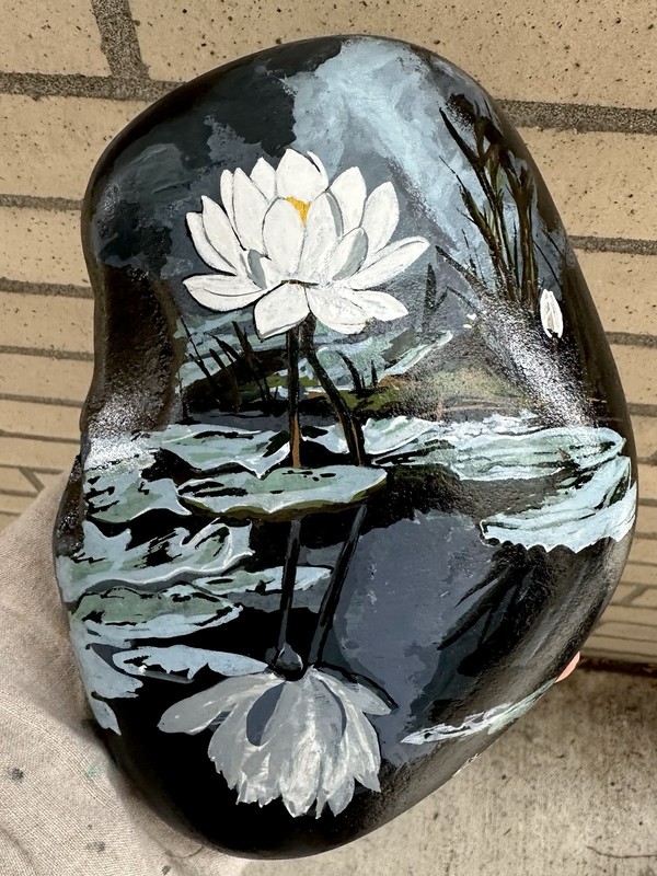 Lotus Art Hand Painted in Acrylic On Rock! Approx 9” X 7” X 2 1/2” Inspirational gallery