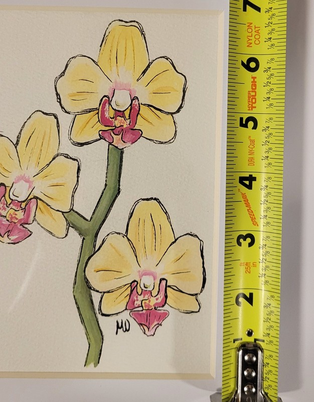 Yellow Orchid Flower Art With Frame, Gouache And Ink On Paper gallery
