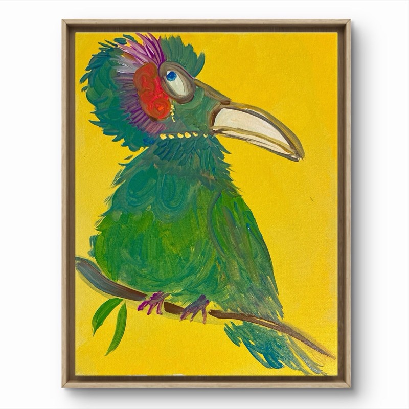 BLESSED#1606 Parrot Lucan Humor Bird 14×11 Original Canvas Art Modern Abstract