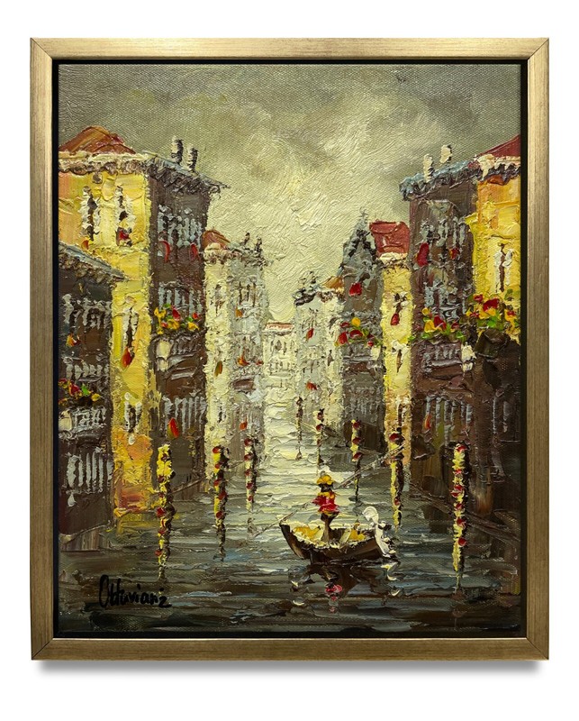 Hungryartist -Original Oil Painting of Venice Night on Canvas 8×10 Framed