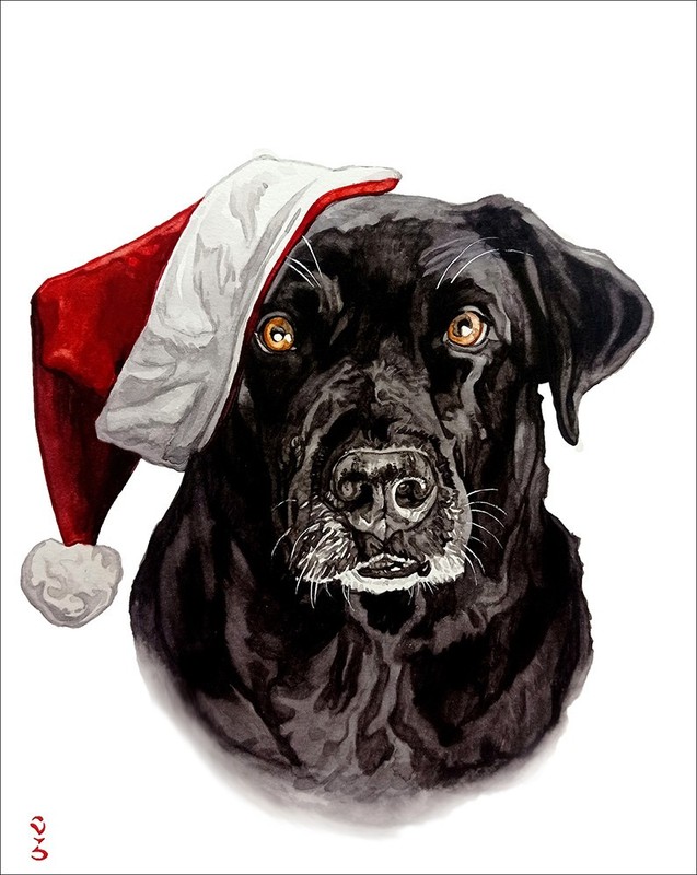 Christmas Gift Custom Pet Portrait With Santa Hat 8×10 inch Size Hand Painted
