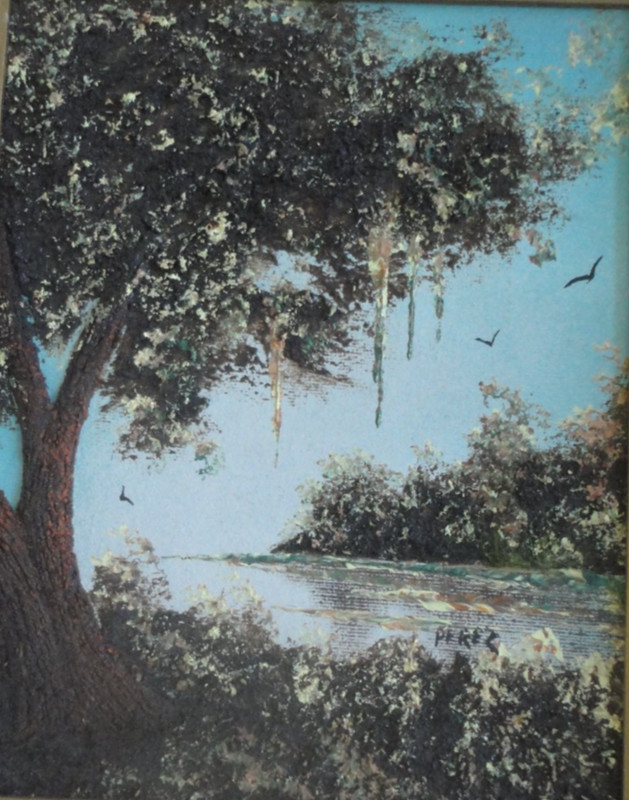Bayou Scene Vintage Original Textured Oil Painting By Perez