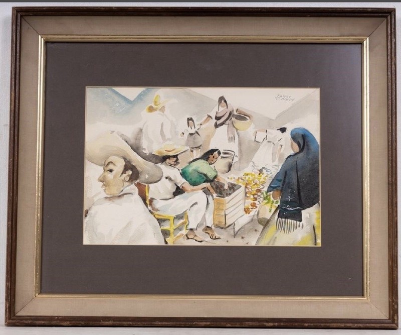 Signed james carlin Original Watercolor Painting Depicting A South American
