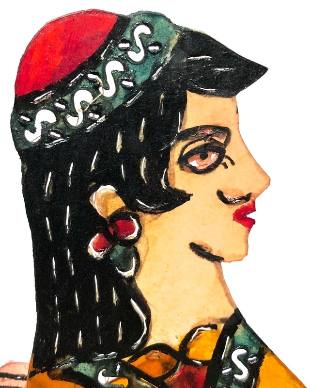 VINTAGE KARAGOZ TURKEY HAND PAINTED LEATHER SHADOW PUPPET FIGURE FOLK ART gallery