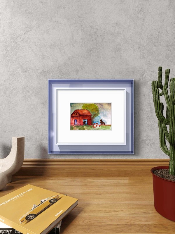 Horse Barn With Chickens Contemporary Expressionist Original Watercolor 5x7 gallery