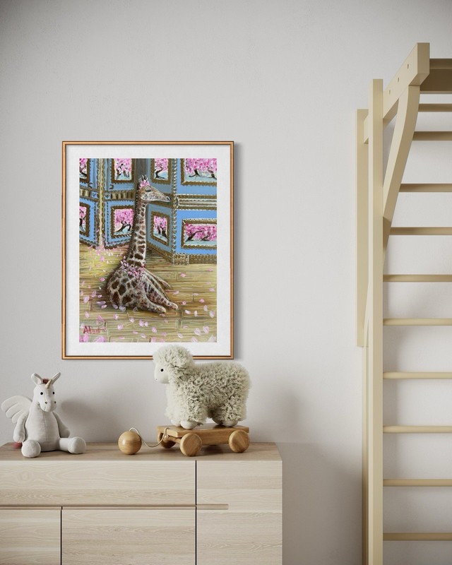 Giraffe Room original oil painting Aubrey Jun 12×9’’