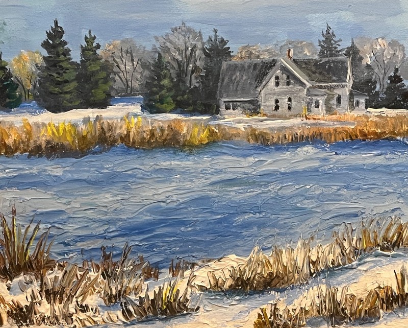 LAKESIDE REVERIE Original Oil Landscape Painting Old House Lake Small Wall Art
