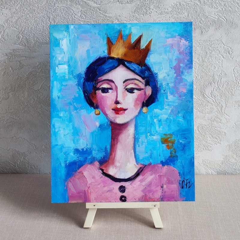 original oil painting Crowned Princess Woman Girl Abstract Female 8*10 in gallery
