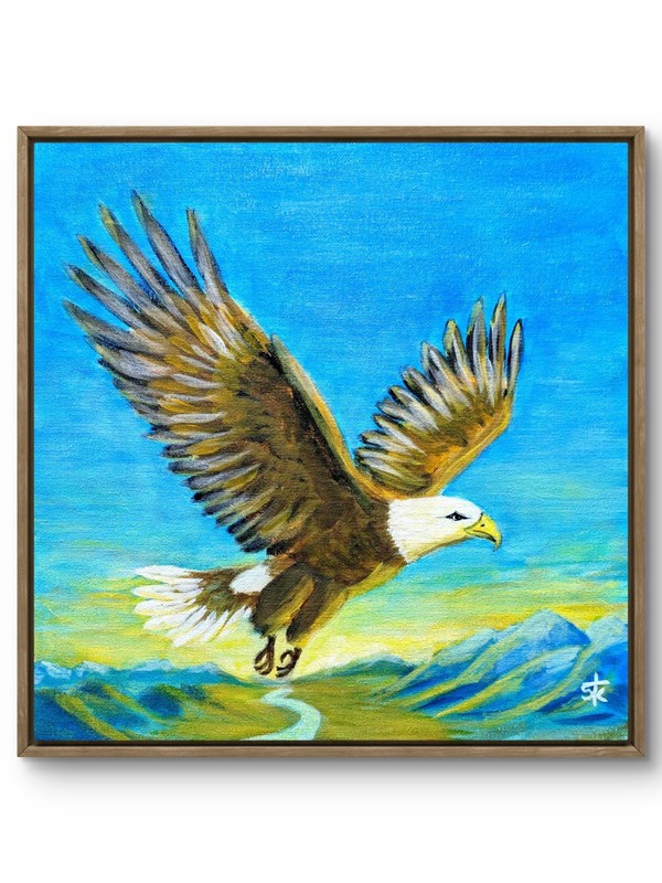 Original Impressionist American Eagle Painting 12×12 Acrylic Canvas Blue