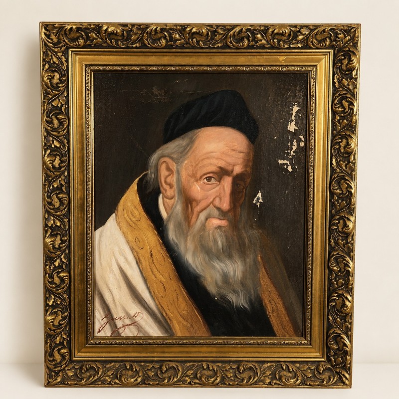 Framed Vintage Judaica Oil Painting By Jeno Gussich (21×25) SEE DESCRIPTION