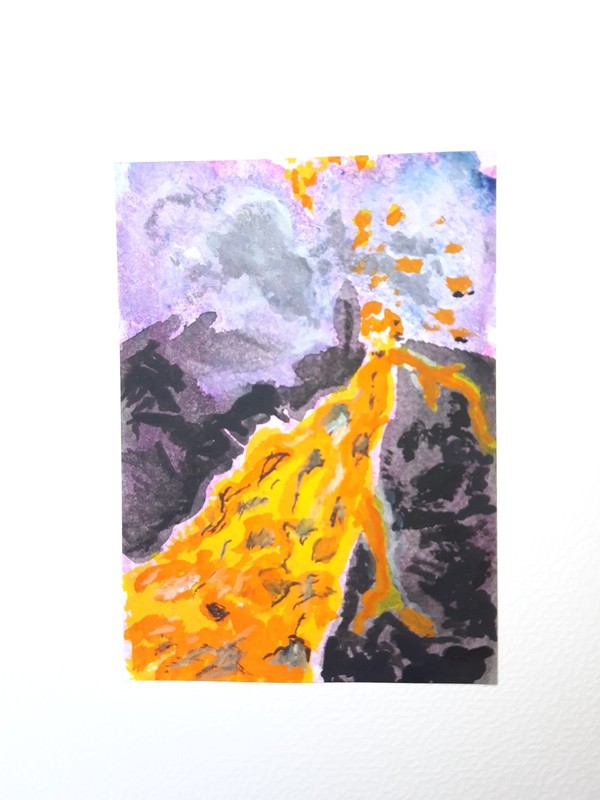 ACEO Original watercolor Painting Landscape volcanic eruptio 182 by Soili Laakso