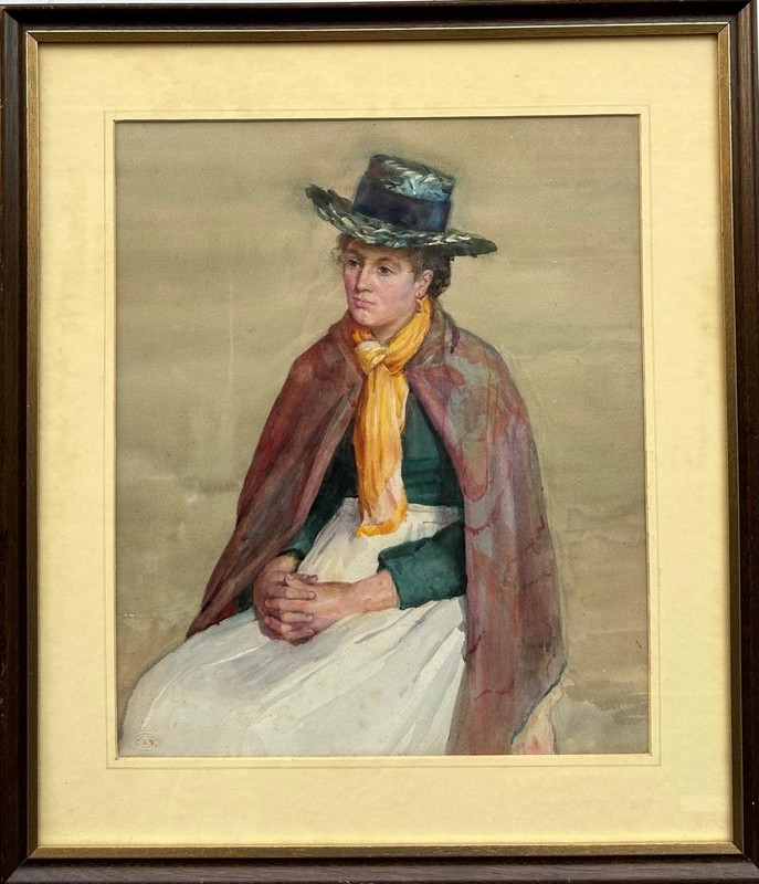 Helen Martin (19th-20th cent.) : Portrait of a Seated Lady, watercolour