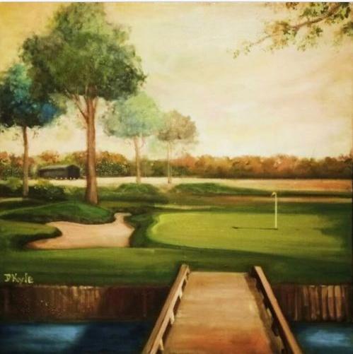 Florida Golf Oil Painting 24 x 24″ Square Canvas Golfers