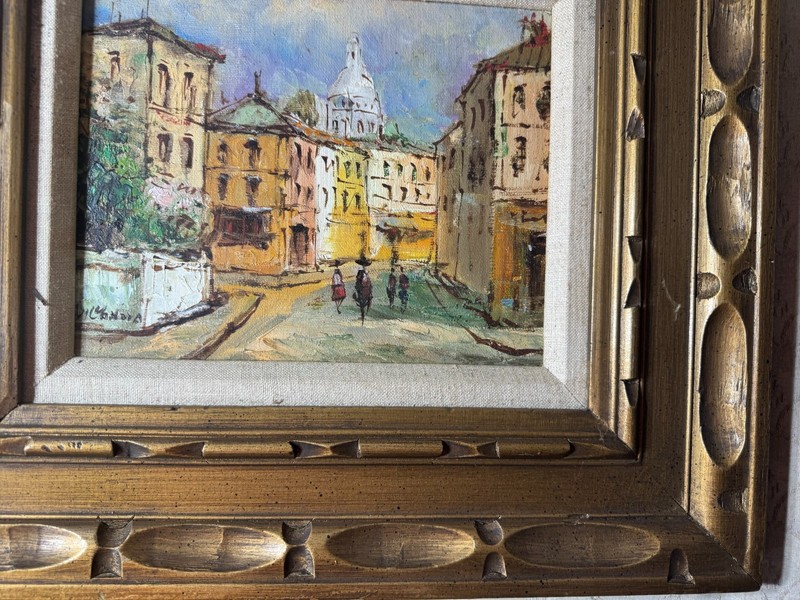 Impressionist "European Street Scene With Figures" Oil Painting - Signed/Framed gallery