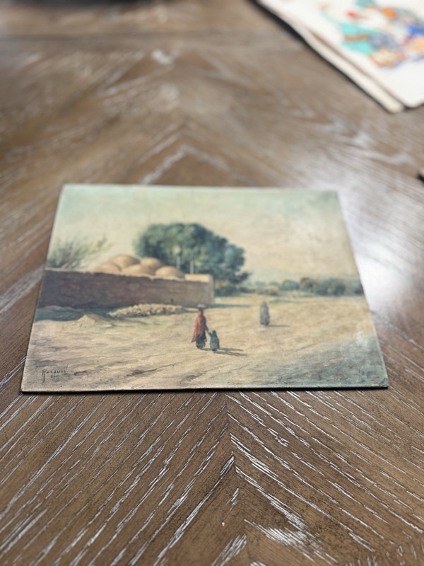 Vintage Original Oil Painting on Board Signed Middle Eastern / Desert Landscape