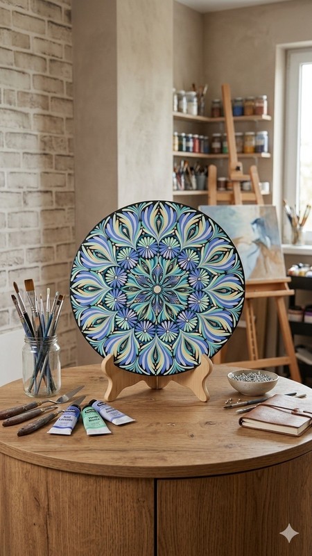 Hand-Painted Mandala (12”) —Blue and Turquoise Bohemian Decor —Handmade Wall Art gallery