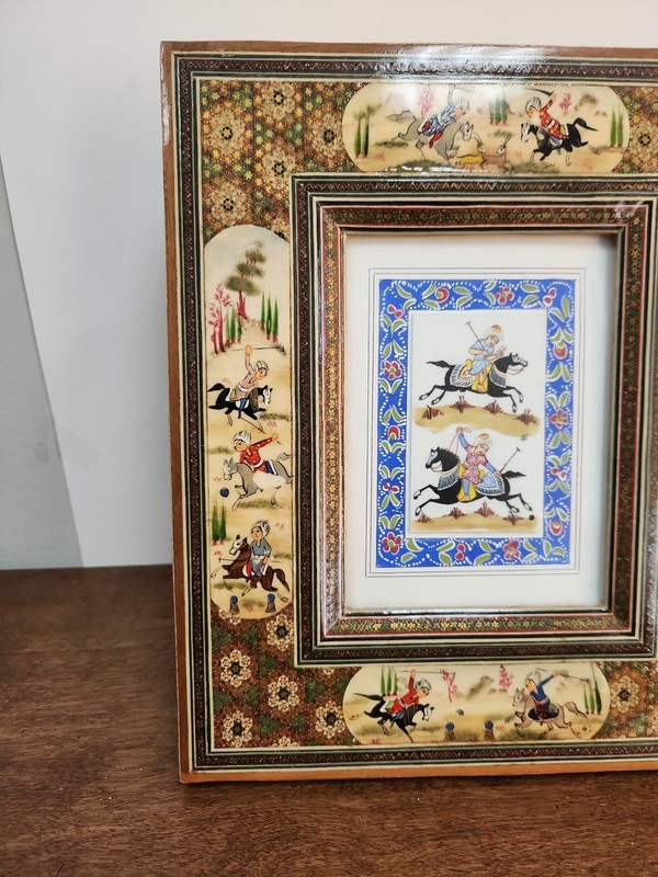 ORNATE PERSIAN FRAMED MINIATURE PAINTINGS - PAIR!! gallery