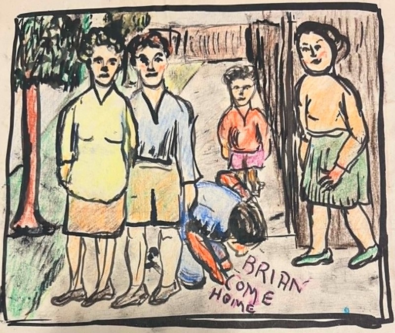 HARRY ROSENGRAVE AUSTRALIAN INK CRAYON «BRIAN COME HOME» 1946